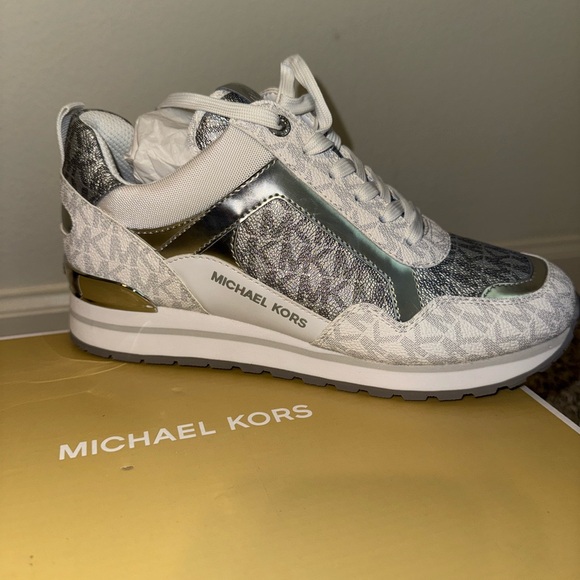 Michael Kors Women's White and Metallic Sneakers - Picture 1 of 3
